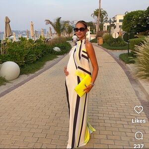 🚨ISO🚨.   Backless Halter Stripe Maxi Dress in Lime & White